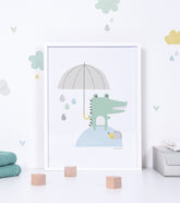 SMILE IT'S RAINING - Affiche enfant - Crocodile et son parapluie